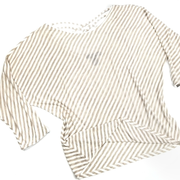 WHBM Lyocel Rayon Beige Stripe Sheer Top S - Picture 2 of 6
